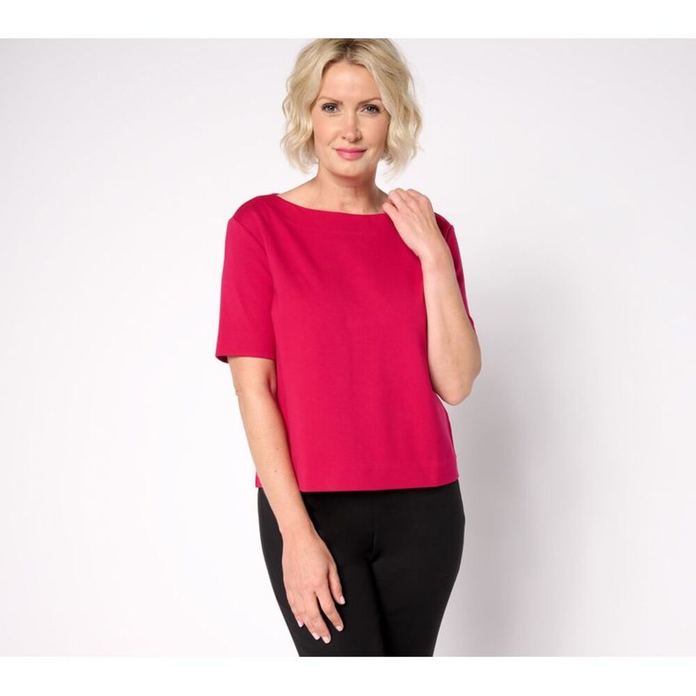 Top Knot Women's Plus Sz 2X Sublime Ponte Elbow Sleeve Boat Neck Red A665391